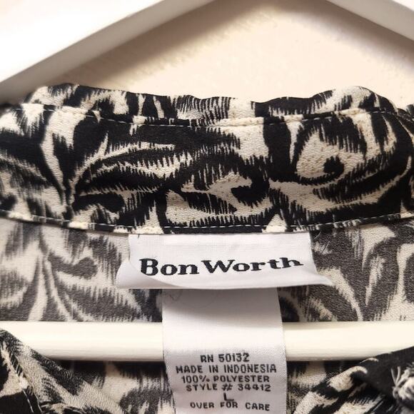 Bonworth Button Down Shirt Size L Floral Leopard Print Collar Womens Top - Picture 3 of 7